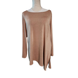 Ronni Nicole Tan w/ Gold Metallic Fleck Asymmetric Tunic Top Women's 2X